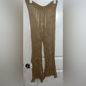 Odiva NWT Crochet Pullover Swimwear Cover Up Pants Size Large in Caramel Brown